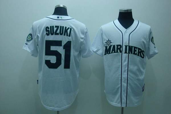Mariners #51 Ichiro Suzuki Stitched White MLB Jersey - Click Image to Close